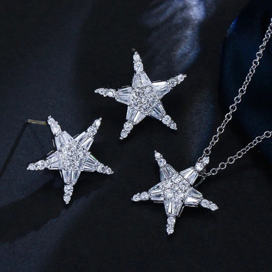 Star Earrings | Necklace | Jewelry Set | 925 Silver | Zircon | Pendant | Gift Crystal Eyes It