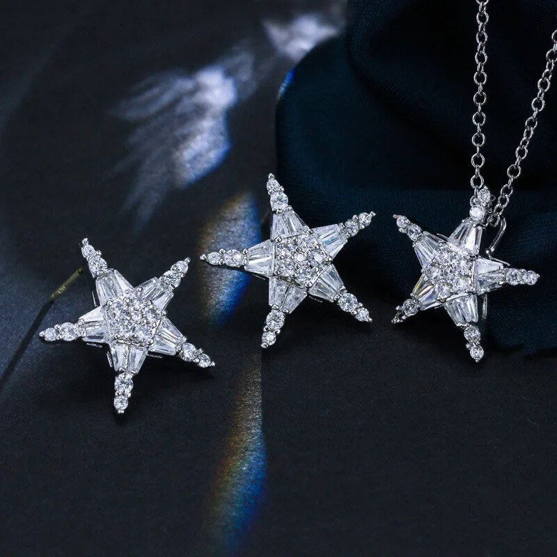 Star Earrings | Necklace | Jewelry Set | 925 Silver | Zircon | Pendant | Gift Crystal Eyes It