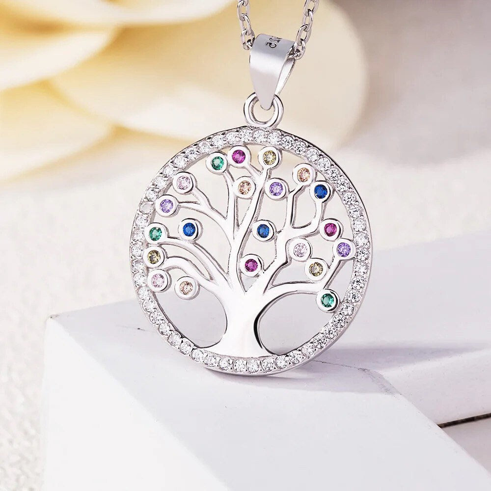 Tree of Life Necklace | Family | Birthstones | Jewelry | 925 Silver | Zircon | Pendant | Gift Crystal Eyes It