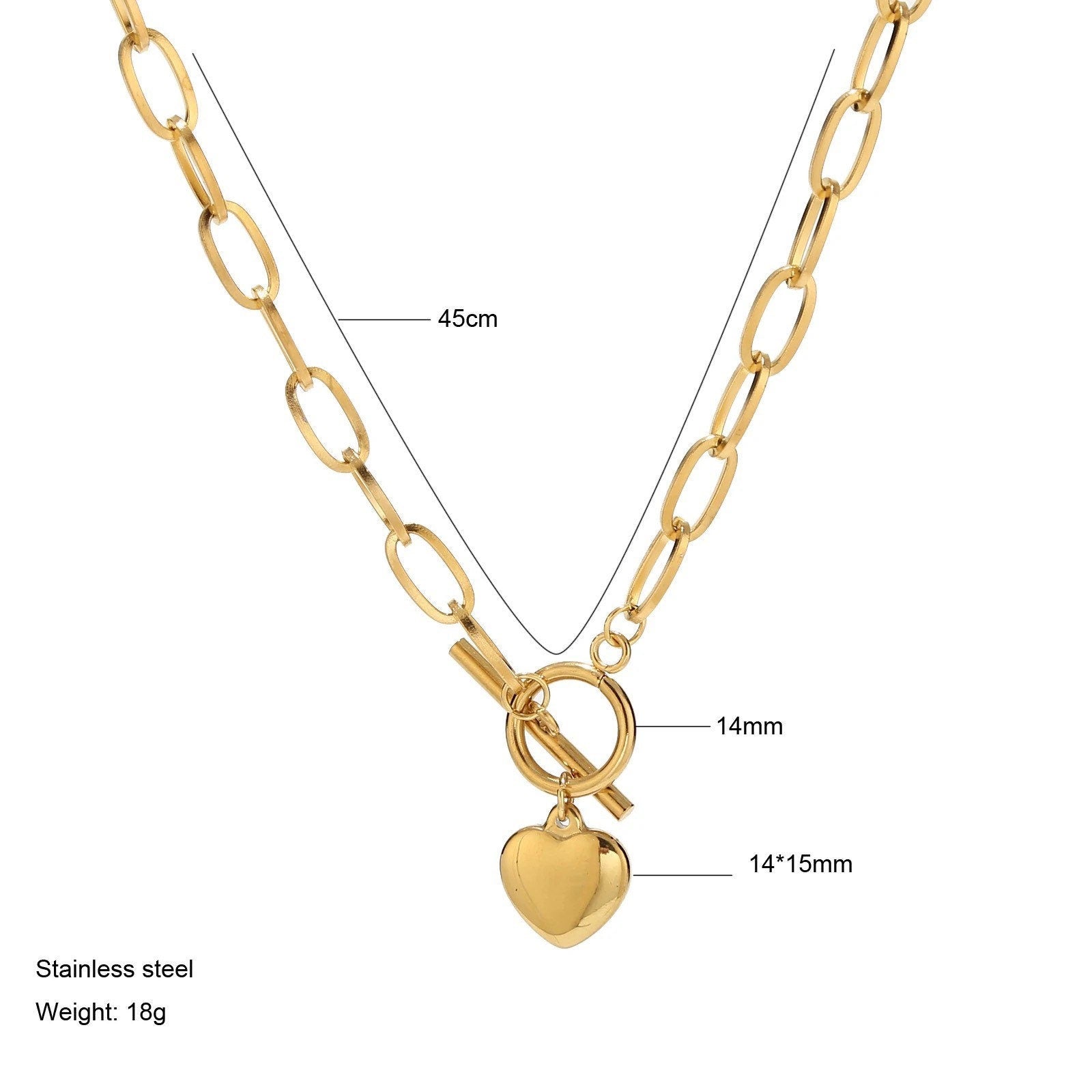 Heart Necklace | Gold | Stainless Steel | Chain | Chunky | Pendant | Gift Crystal Eyes It