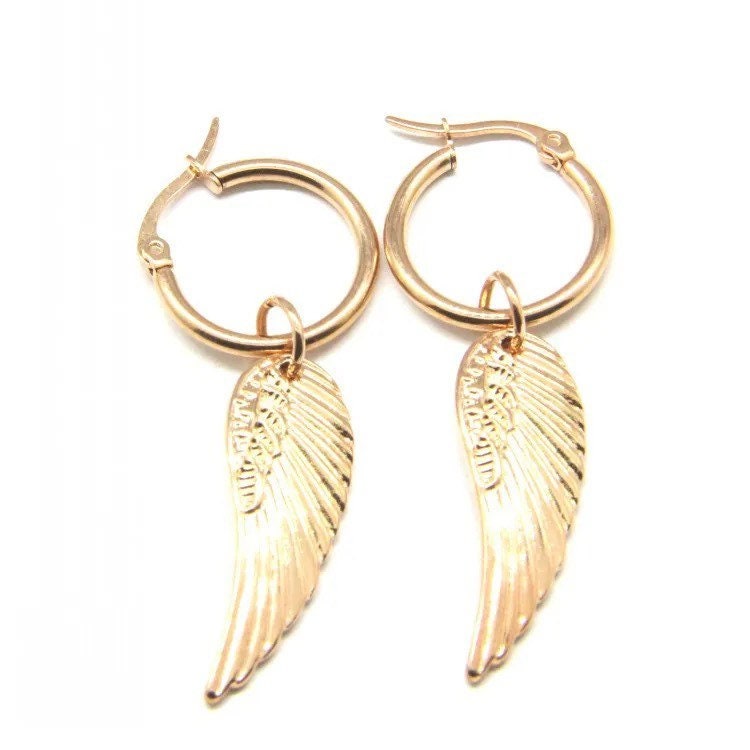 Angel Wing Earrings | Hoop | Dangling | Drop | Gold | Stainless Steel | Gift Crystal Eyes It