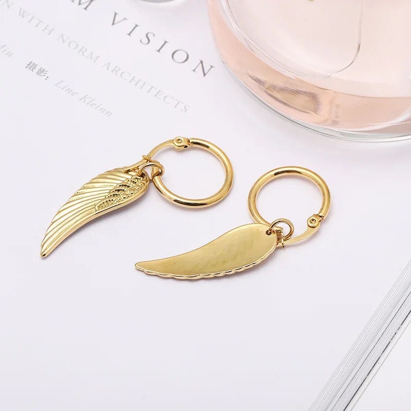 Angel Wing Earrings | Hoop | Dangling | Drop | Gold | Stainless Steel | Gift Crystal Eyes It