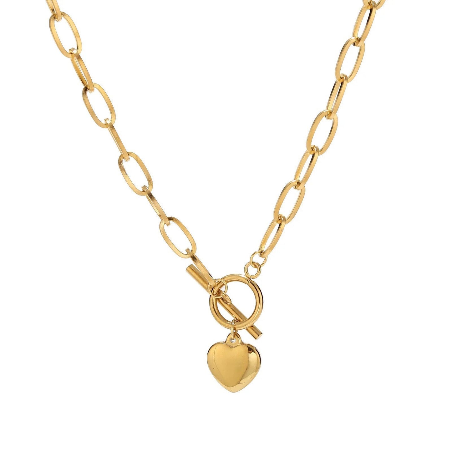 Heart Necklace | Gold | Stainless Steel | Chain | Chunky | Pendant | Gift Crystal Eyes It