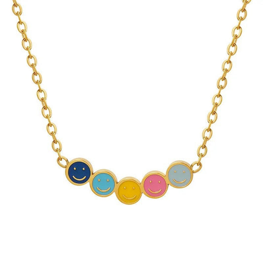 Smiley Face Necklace | Happy Face | Chain | Pendant | Gold | Stainless Steel | Colorful | Gift Crystal Eyes It