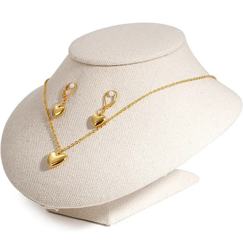 Heart Necklace | Earring Set | Gold | Stainless Steel | Chain | Pendant | Gift Crystal Eyes It