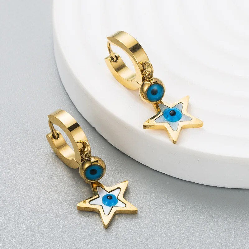 Evil Eye Earrings | Star | Shell | Pendant | Gold | Stainless Steel | Gift Crystal Eyes It