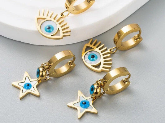 Evil Eye Earrings | Star | Shell | Pendant | Gold | Stainless Steel | Gift Crystal Eyes It