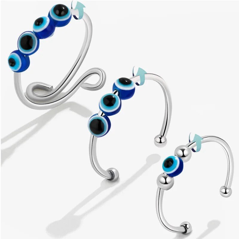 Evil Eye Ring | Fidget Spinner | Anti Anxiety | Nazar | Mal de Ojo | Protection Symbol | Good Luck Charm | Talisman | Jewelry | Gift Crystal Eyes It