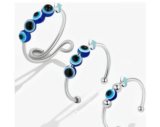 Evil Eye Ring | Fidget Spinner | Anti Anxiety | Nazar | Mal de Ojo | Protection Symbol | Good Luck Charm | Talisman | Jewelry | Gift Crystal Eyes It