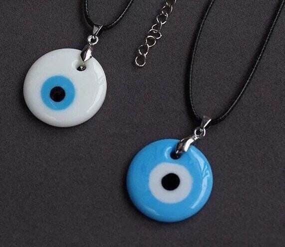 Evil Eye Necklace | Light Blue White Pendant | Teardrop | Turkish | Nazar | Mal de Ojo | Protection | Jewelry | Gift Crystal Eyes It