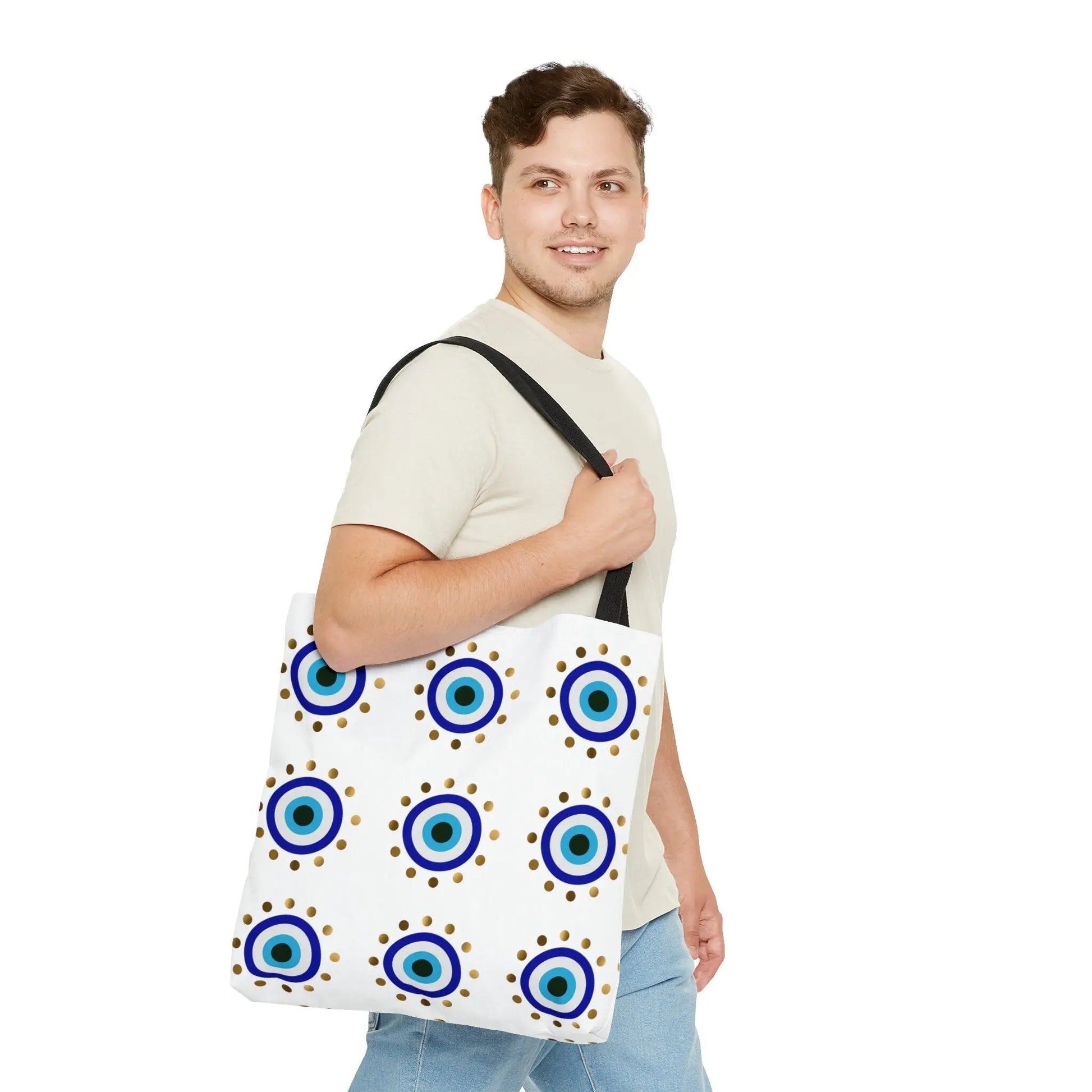 Evil Eye Pattern Tote Bag | Large | Beach | Shopping | White | Pattern | Gift