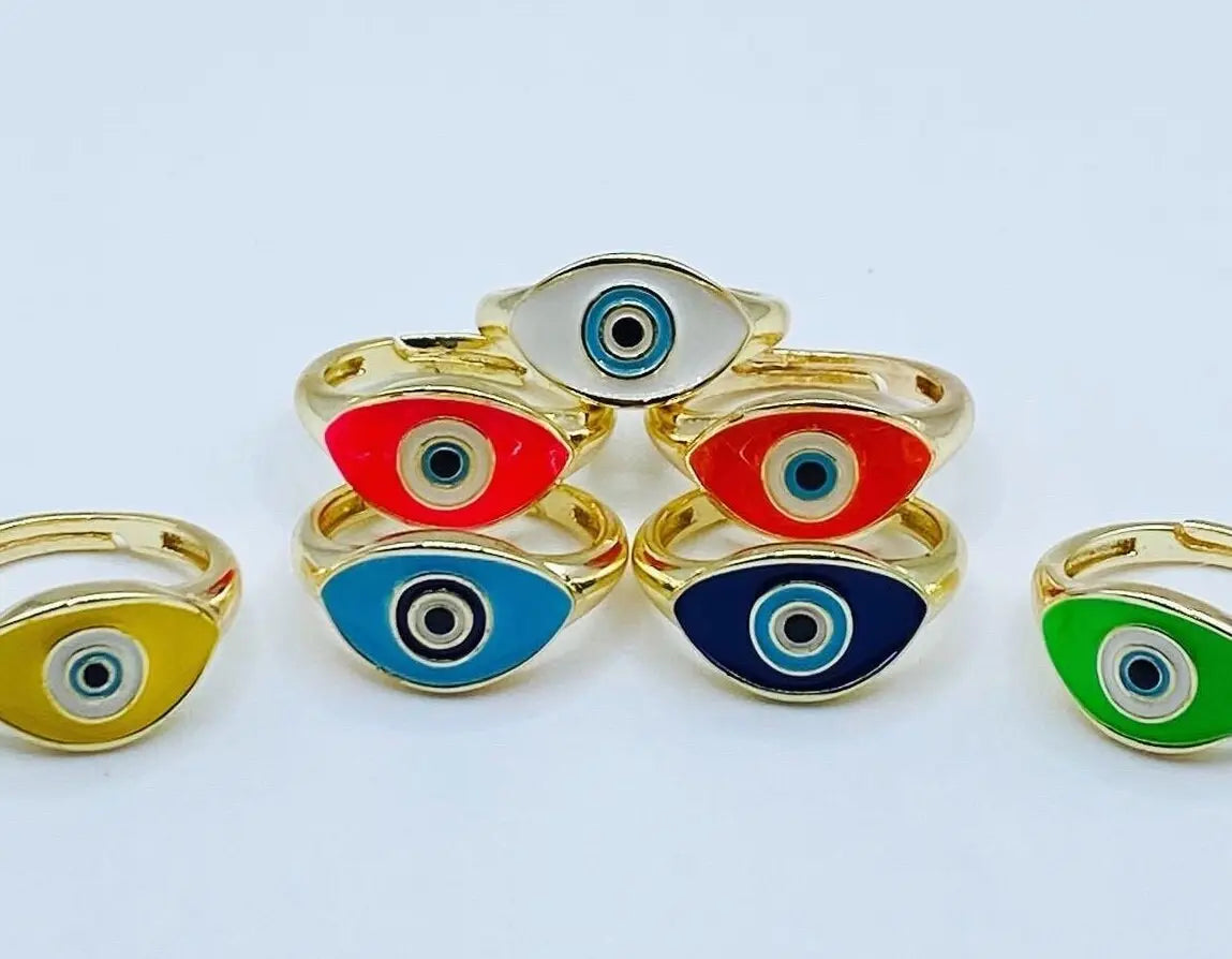Colorful Evil Eye Ring | Nazar | Matiasma | Mal de Ojo | Protection Symbol | Good Luck Charm | Talisman | Adjustable | Jewelry | Gift Crystal Eyes It