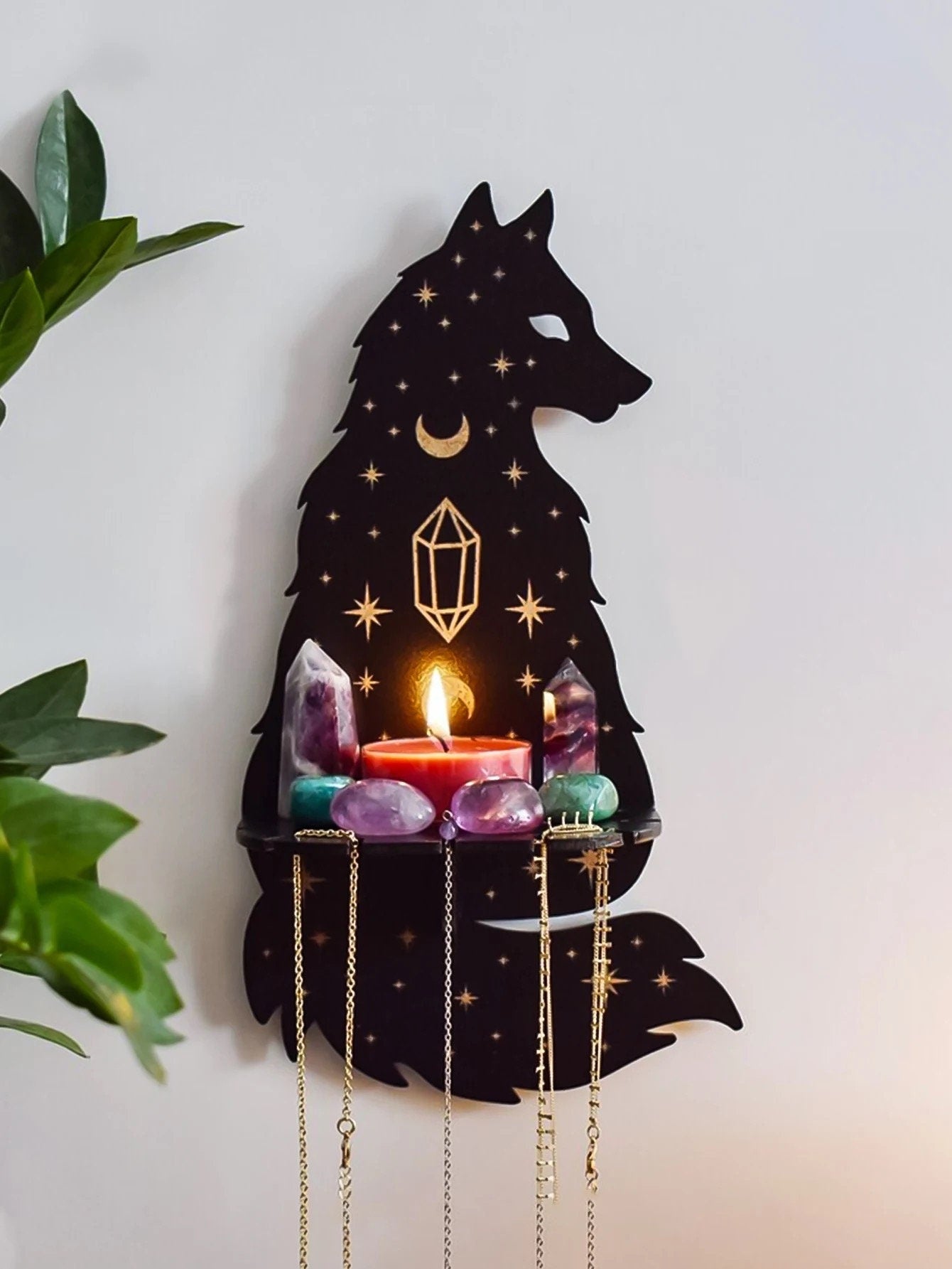 Cat Crystal Candle Display | Holder | Moon | Evil Eye | Hamsa | Spiritual | Wall Decor | Fox | Owl | Snake | Moth | Decoration | Home | Gift My Store