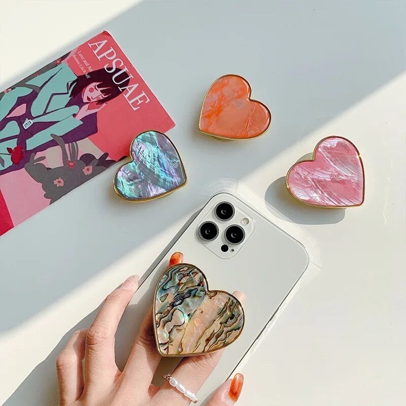 Heart Phone Grip | Tablet | Stand | Holder | Gold Trim | New Style | Shell Color | Love | Medium | Large | Comfortable | Accessory | Gift Crystal Eyes It