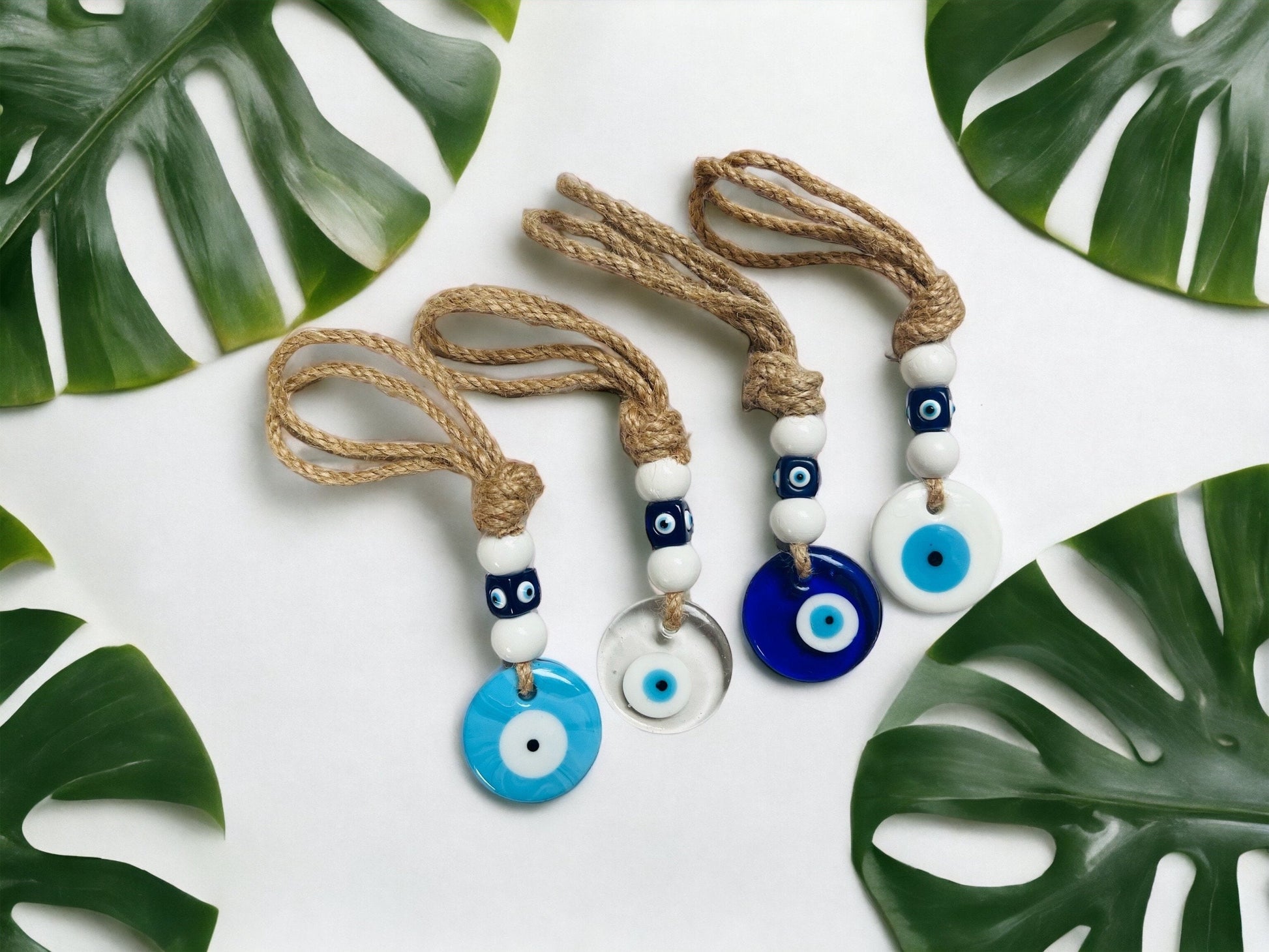 Evil Eye Glass Pendant | Round | Hanging | Light Blue | White | Clear | Protection | Home Decor | Turkish | Large Bead | Housewarming | Gift Crystal Eyes It