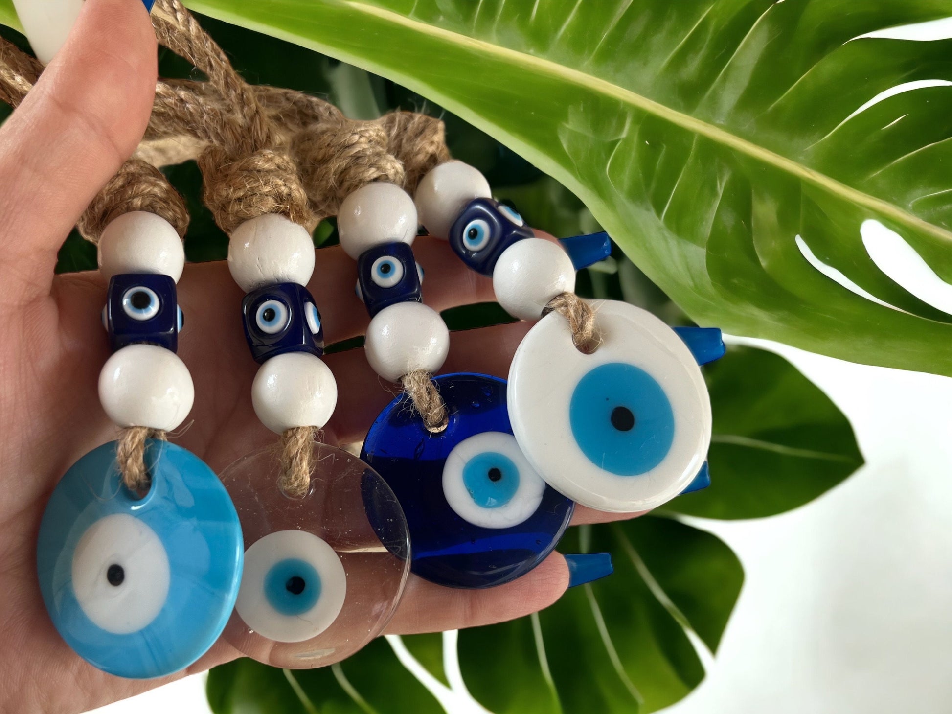 Evil Eye Glass Pendant | Round | Hanging | Light Blue | White | Clear | Protection | Home Decor | Turkish | Large Bead | Housewarming | Gift Crystal Eyes It