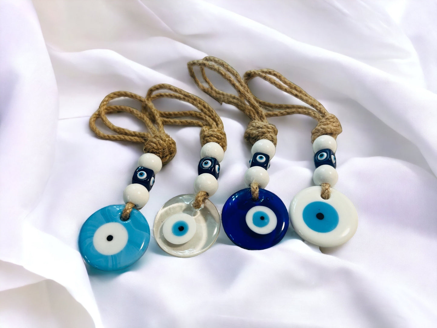 Evil Eye Glass Pendant | Round | Hanging | Light Blue | White | Clear | Protection | Home Decor | Turkish | Large Bead | Housewarming | Gift Crystal Eyes It