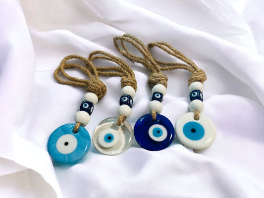 Evil Eye Glass Pendant | Round | Hanging | Light Blue | White | Clear | Protection | Home Decor | Turkish | Large Bead | Housewarming | Gift Crystal Eyes It