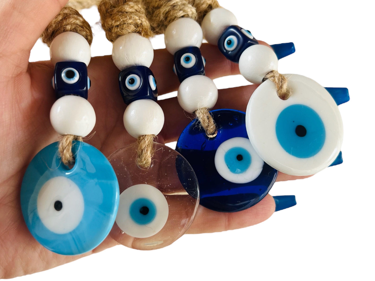 Evil Eye Glass Pendant | Round | Hanging | Light Blue | White | Clear | Protection | Home Decor | Turkish | Large Bead | Housewarming | Gift Crystal Eyes It