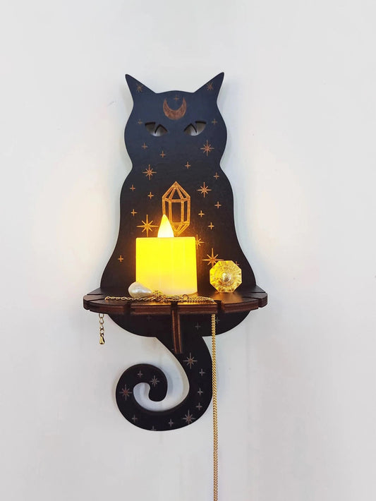 Cat Crystal Candle Display | Holder | Moon | Evil Eye | Hamsa | Spiritual | Wall Decor | Fox | Owl | Snake | Moth | Decoration | Home | Gift My Store