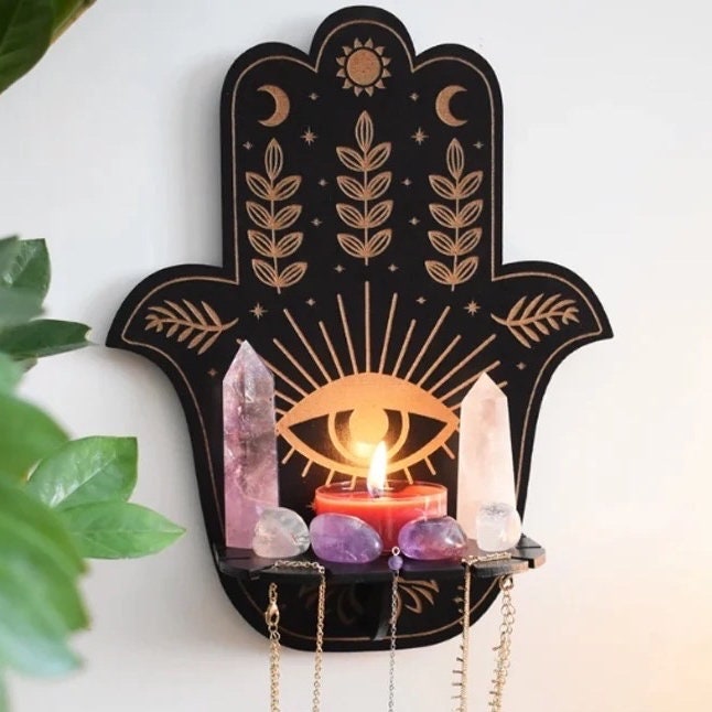 Cat Crystal Candle Display | Holder | Moon | Evil Eye | Hamsa | Spiritual | Wall Decor | Fox | Owl | Snake | Moth | Decoration | Home | Gift My Store