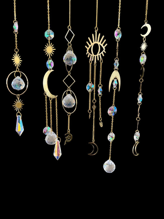 Crystal Sun Catcher | Gold Suncatcher | Evil Eye | Moon | Sun | Boho | Decor | Gift Crystal Eyes It