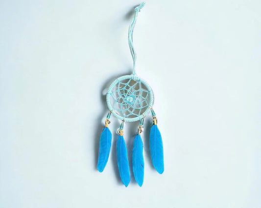 Blue Dreamcatcher | Dream Catcher | Small | Car | Wall Hanging Decoration | Boho | Feathers | Art | Gift Crystal Eyes It
