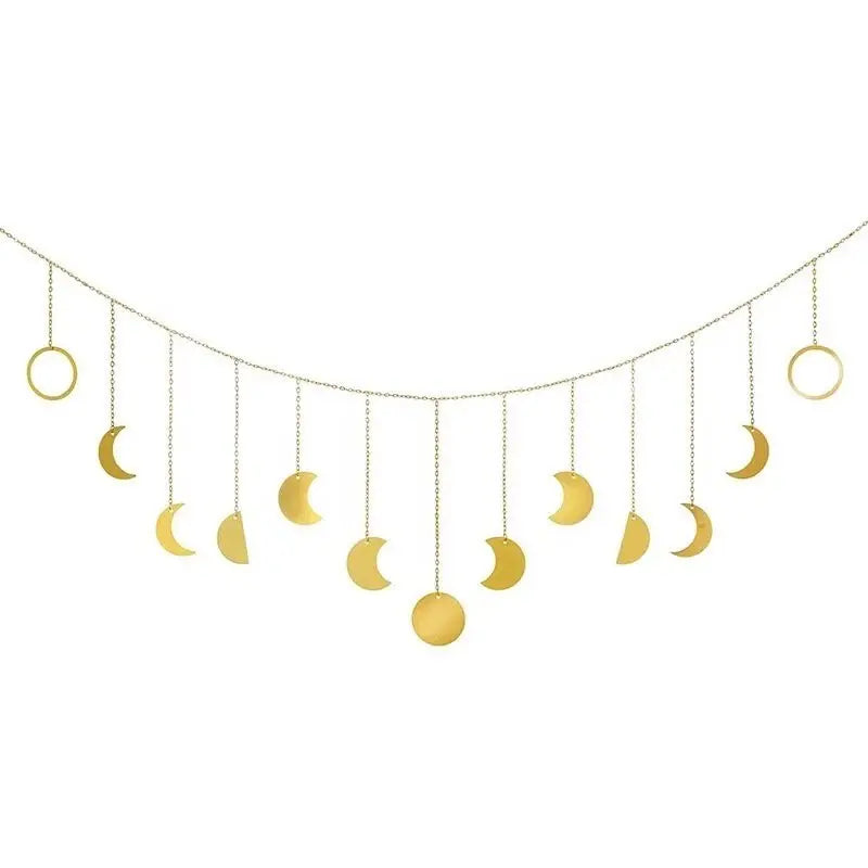 Moon Phases Wall Decor | Gold | Wood | Lunar | Hanging Decoration | Boho | Bohemian | Garland | Decoration | Home | Gift Crystal Eyes It