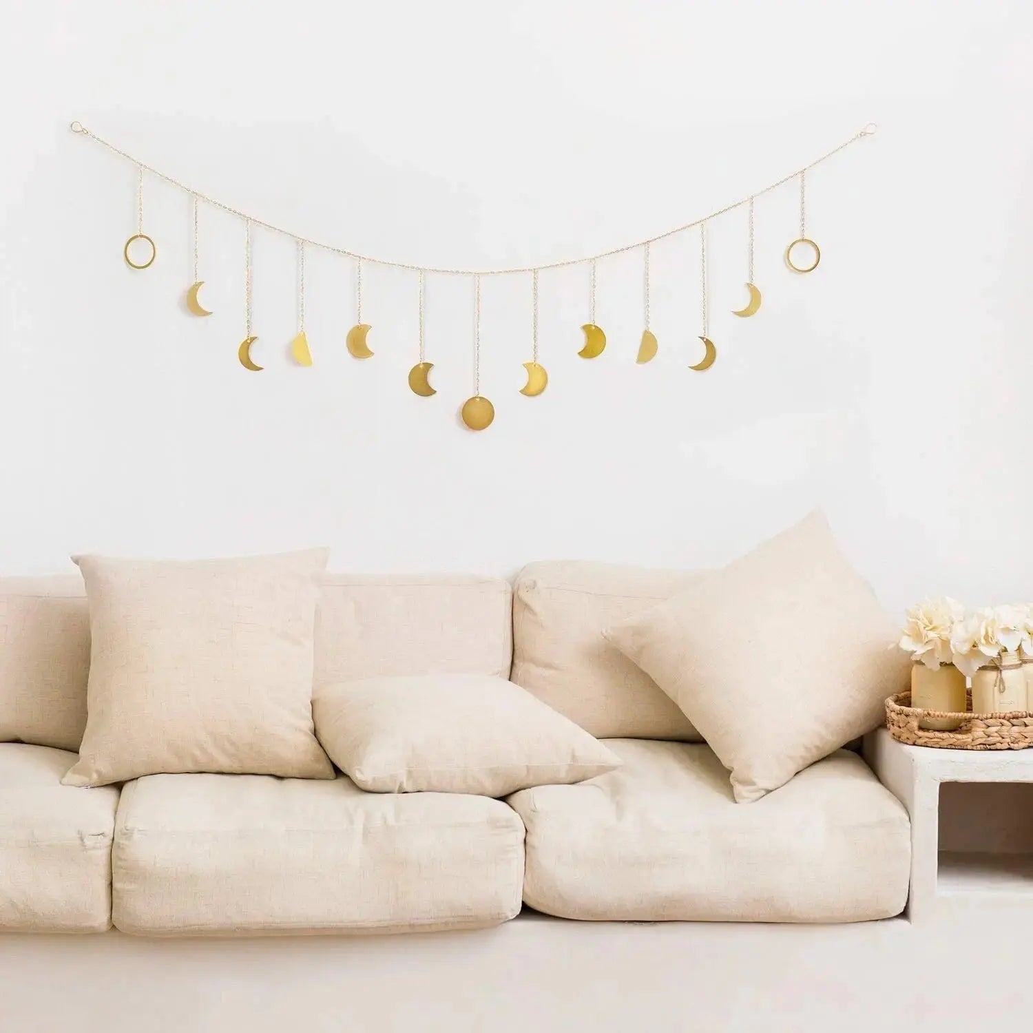 Moon Phases Wall Decor | Gold | Wood | Lunar | Hanging Decoration | Boho | Bohemian | Garland | Decoration | Home | Gift Crystal Eyes It