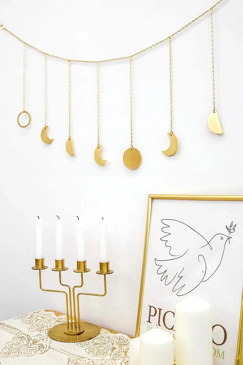 Moon Phases Wall Decor | Gold | Wood | Lunar | Hanging Decoration | Boho | Bohemian | Garland | Decoration | Home | Gift Crystal Eyes It