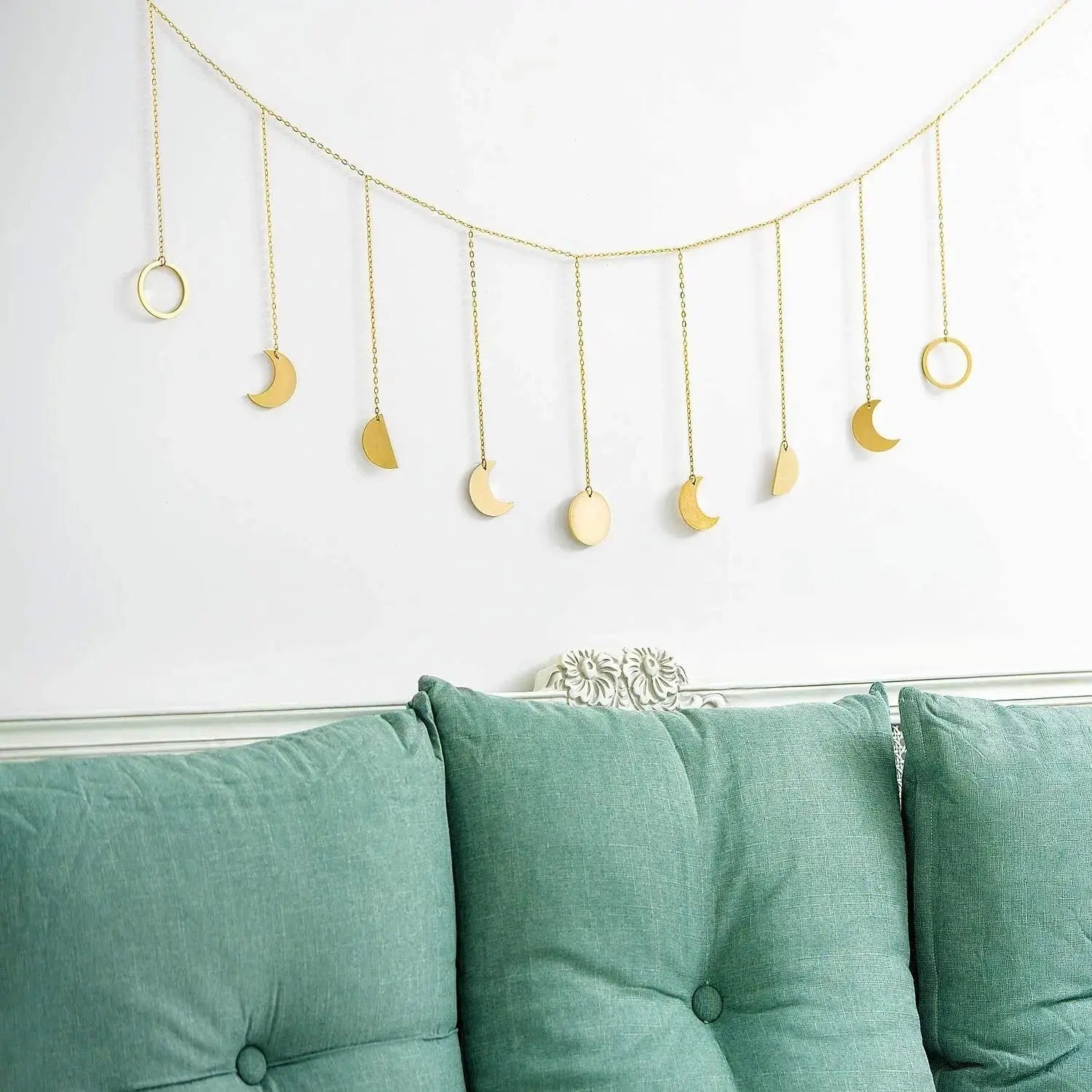 Moon Phases Wall Decor | Gold | Wood | Lunar | Hanging Decoration | Boho | Bohemian | Garland | Decoration | Home | Gift Crystal Eyes It