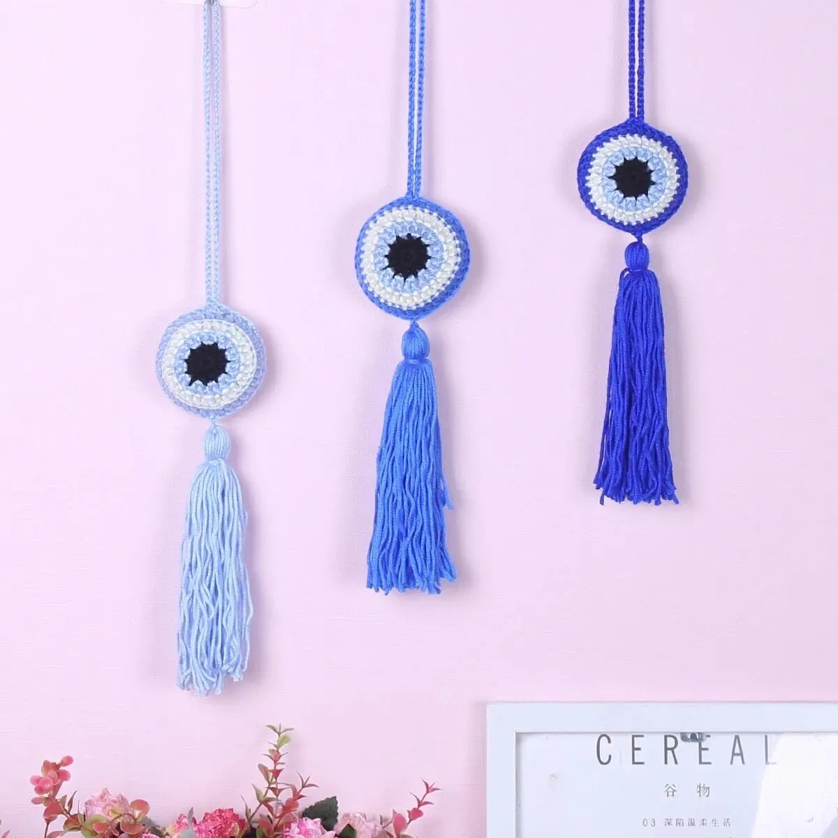 Evil Eye Macrame | Crochet | Knitted | Handwoven | Hanging | Tassel | Protection | Car | Baby | Home Decor | Ornament | Housewarming | Gift Crystal Eyes It