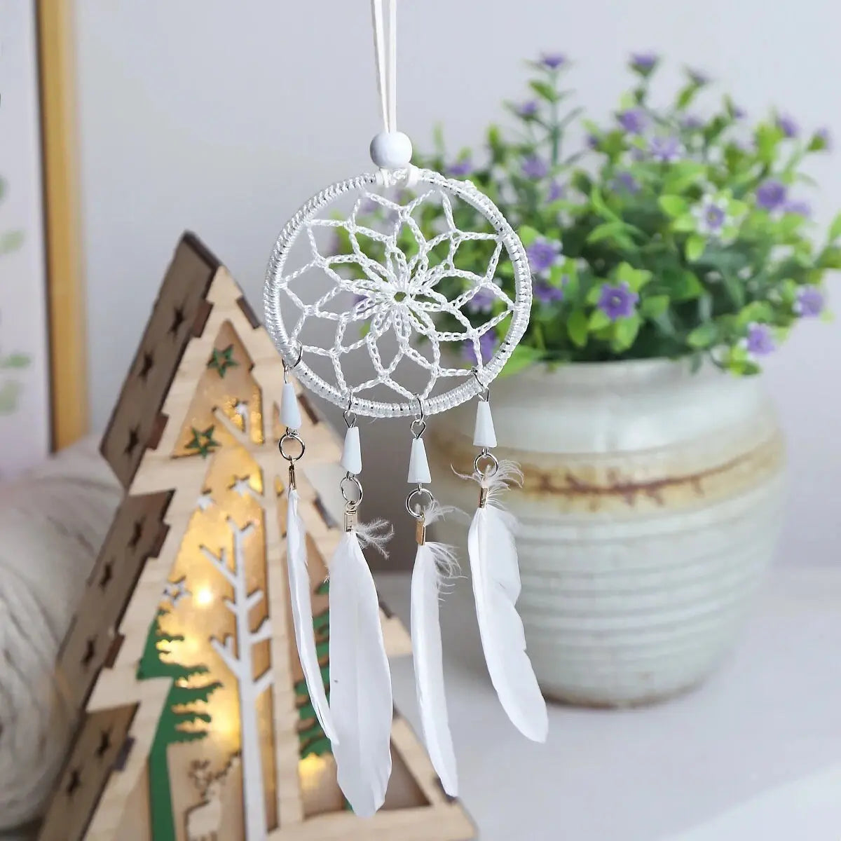 White Dreamcatcher | Dream Catcher | Small | Car | Wall Hanging Decoration | Boho | Feathers | Art | Gift Crystal Eyes It
