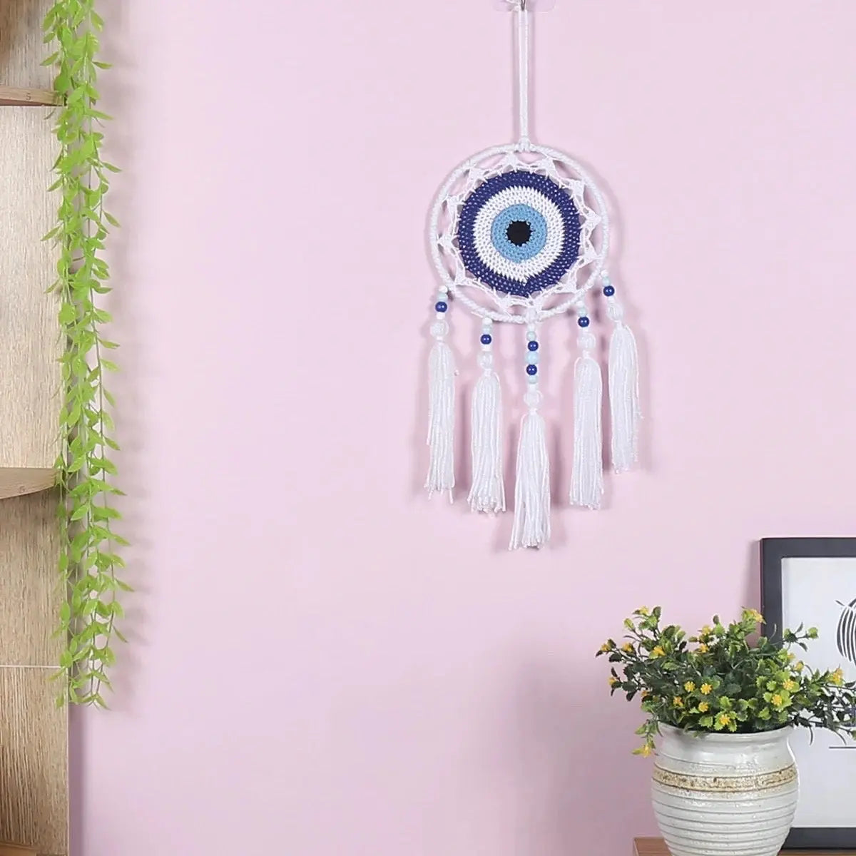 Evil Eye Dreamcatcher | White | Dream Catcher | Wall Hanging Decoration | Boho | Feathers | Art | Gift Crystal Eyes It