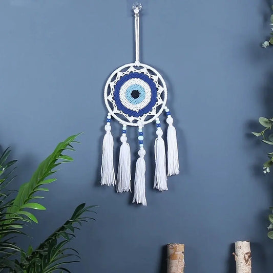 Evil Eye Dreamcatcher | White | Dream Catcher | Wall Hanging Decoration | Boho | Feathers | Art | Gift Crystal Eyes It
