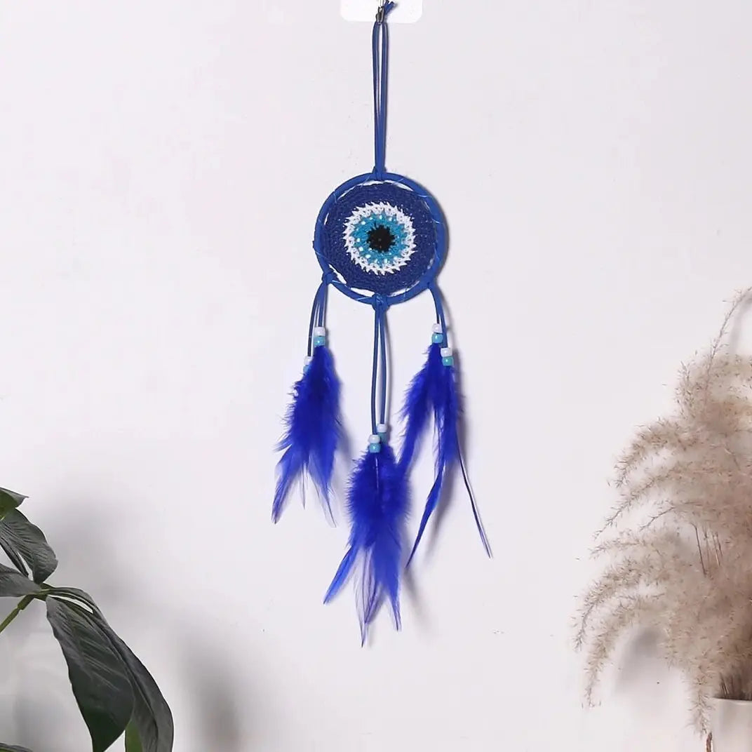 Evil Eye Dreamcatcher | Blue | Dream Catcher | Wall Hanging Decoration | Boho | Feathers | Art | Gift Crystal Eyes It