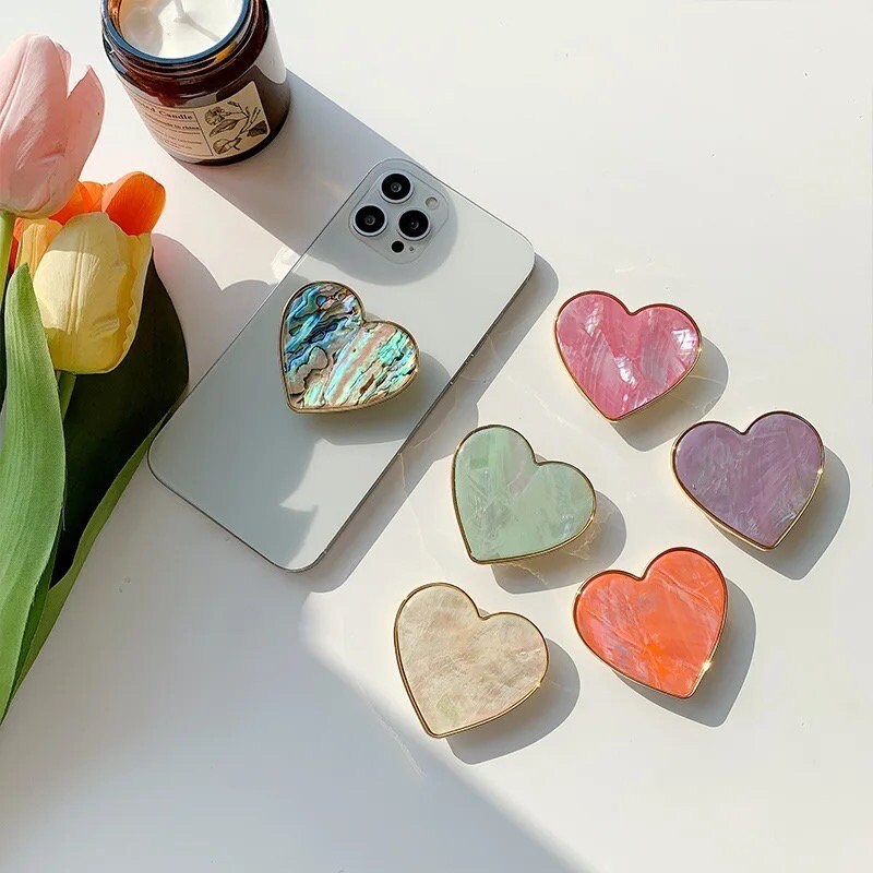 Heart Phone Grip | Tablet | Stand | Holder | Gold Trim | New Style | Shell Color | Love | Medium | Large | Comfortable | Accessory | Gift Crystal Eyes It