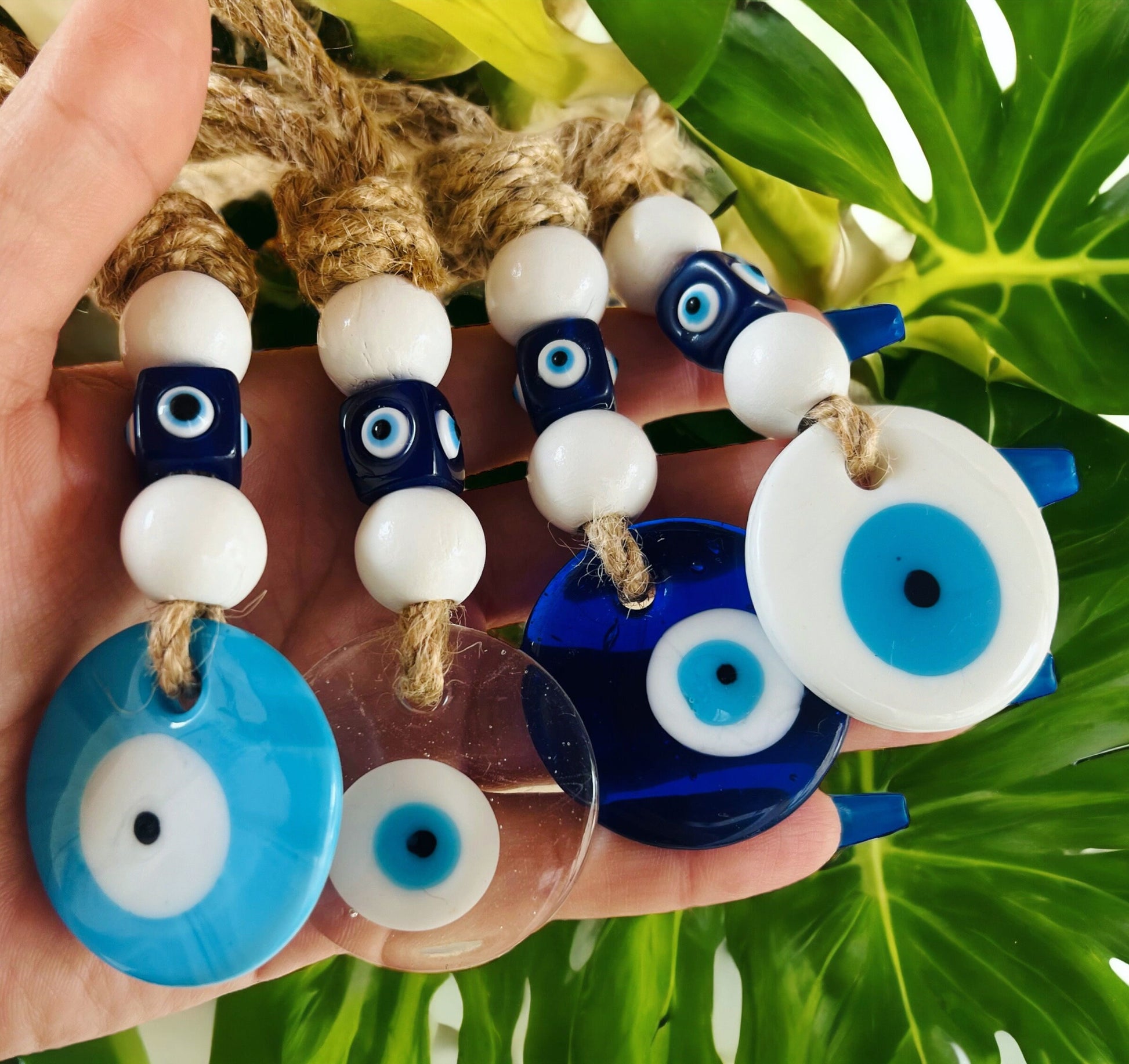 Evil Eye Glass Pendant | Round | Hanging | Light Blue | White | Clear | Protection | Home Decor | Turkish | Large Bead | Housewarming | Gift Crystal Eyes It