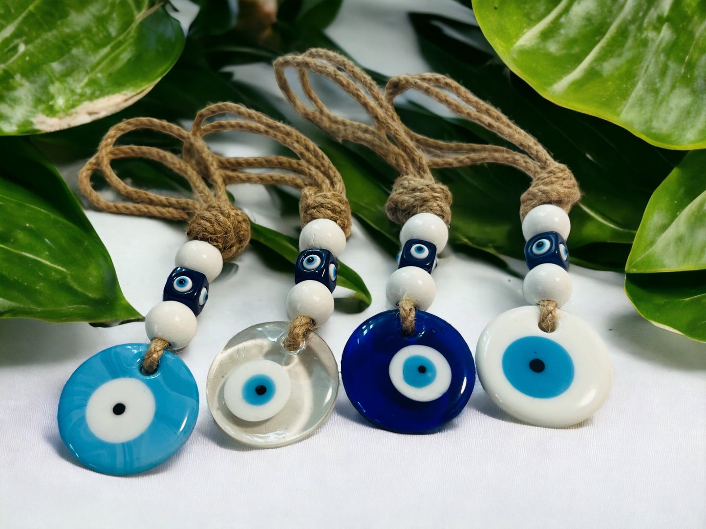 Evil Eye Glass Pendant | Round | Hanging | Light Blue | White | Clear | Protection | Home Decor | Turkish | Large Bead | Housewarming | Gift Crystal Eyes It