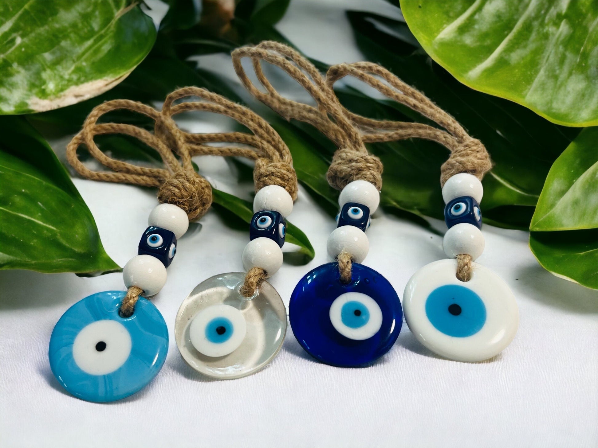 Evil Eye Glass Pendant | Round | Hanging | Light Blue | White | Clear | Protection | Home Decor | Turkish | Large Bead | Housewarming | Gift Crystal Eyes It