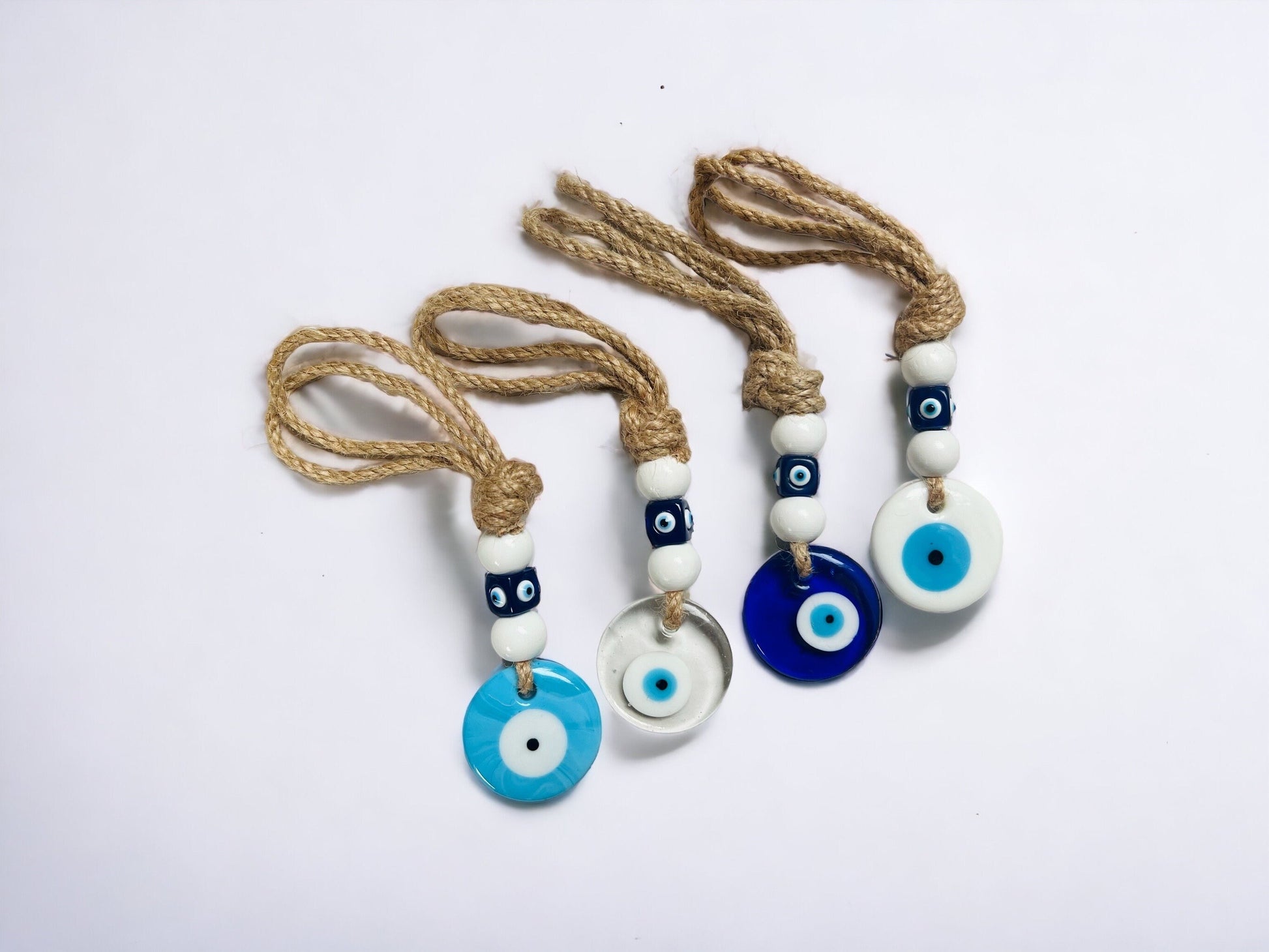 Evil Eye Glass Pendant | Round | Hanging | Light Blue | White | Clear | Protection | Home Decor | Turkish | Large Bead | Housewarming | Gift Crystal Eyes It