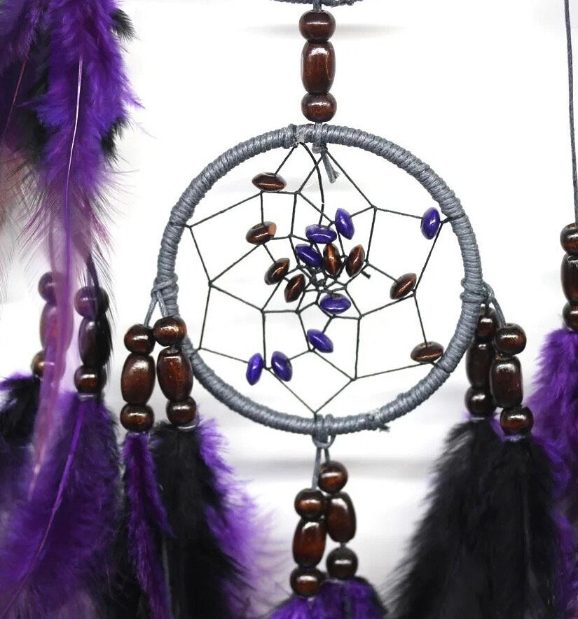 Purple Dreamcatcher | Dream Catcher | Black | Double | Wall Hanging Decoration | Boho | Feathers | Art | Gift Crystal Eyes It
