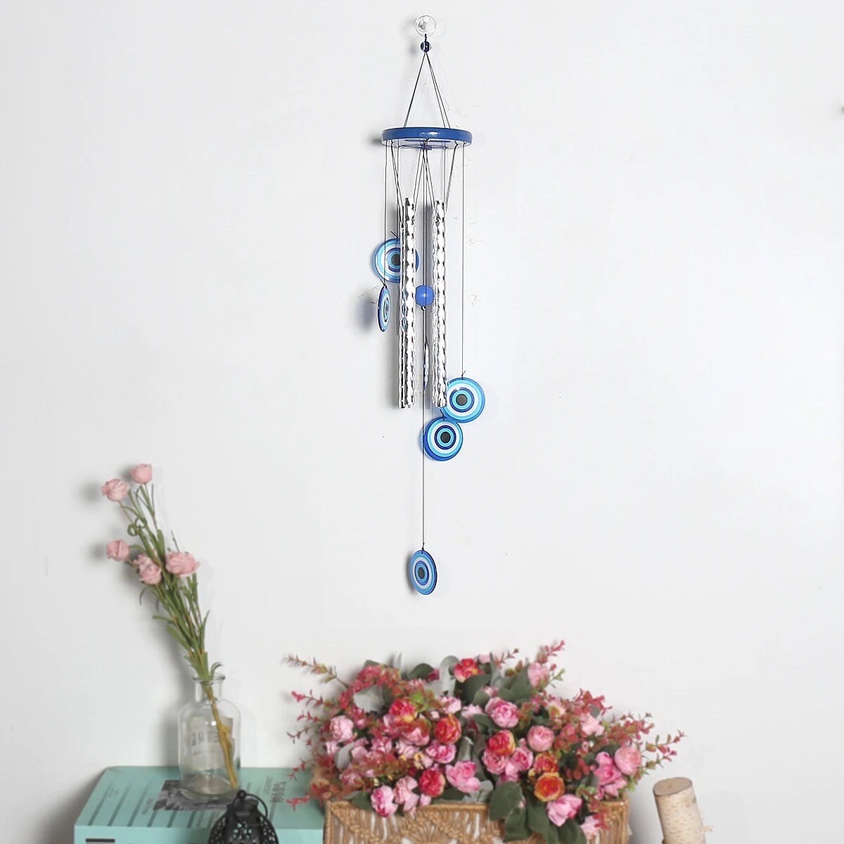 Evil Eye Wind Chime | Outdoor | Garden | Decor | Bells | Decoration | Blue | Black | Art | Gift Crystal Eyes It