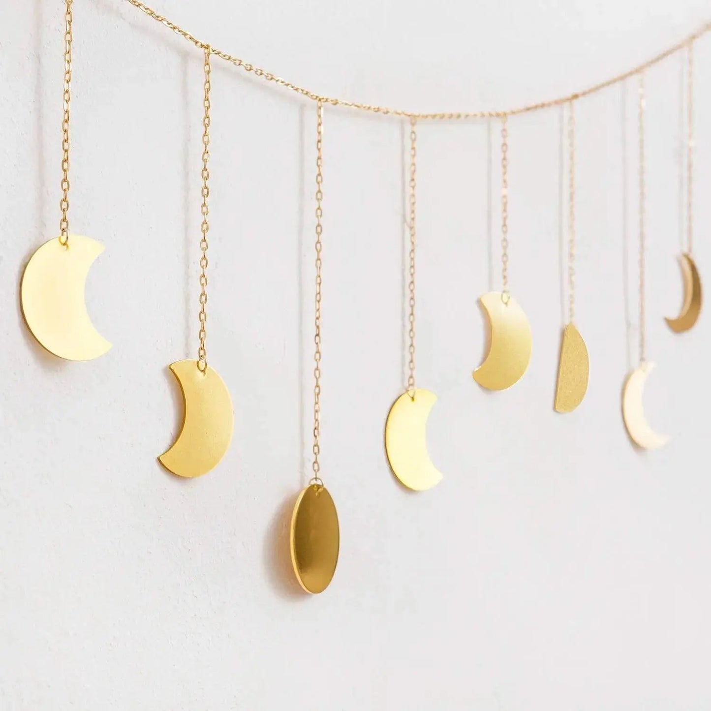 Moon Phases Wall Decor | Gold | Wood | Lunar | Hanging Decoration | Boho | Bohemian | Garland | Decoration | Home | Gift Crystal Eyes It