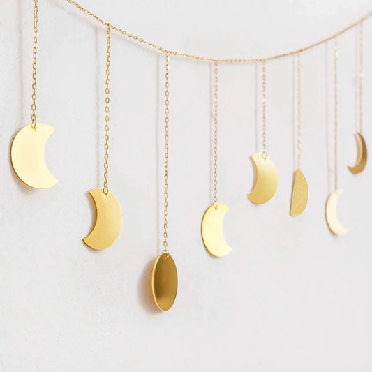 Moon Phases Wall Decor | Gold | Wood | Lunar | Hanging Decoration | Boho | Bohemian | Garland | Decoration | Home | Gift Crystal Eyes It