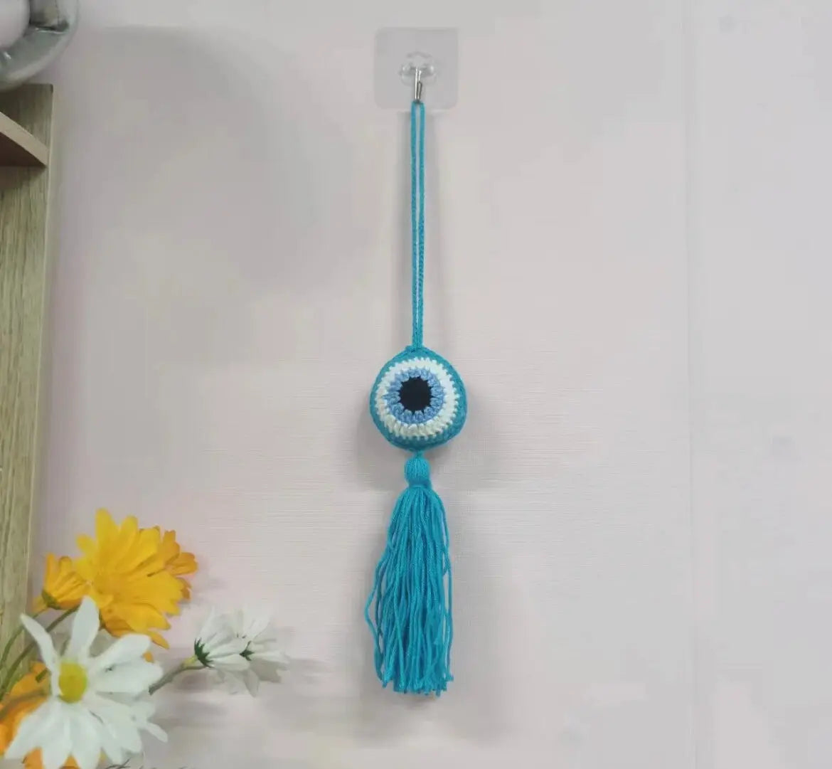 Evil Eye Macrame | Crochet | Knitted | Handwoven | Hanging | Tassel | Protection | Car | Baby | Home Decor | Ornament | Housewarming | Gift Crystal Eyes It