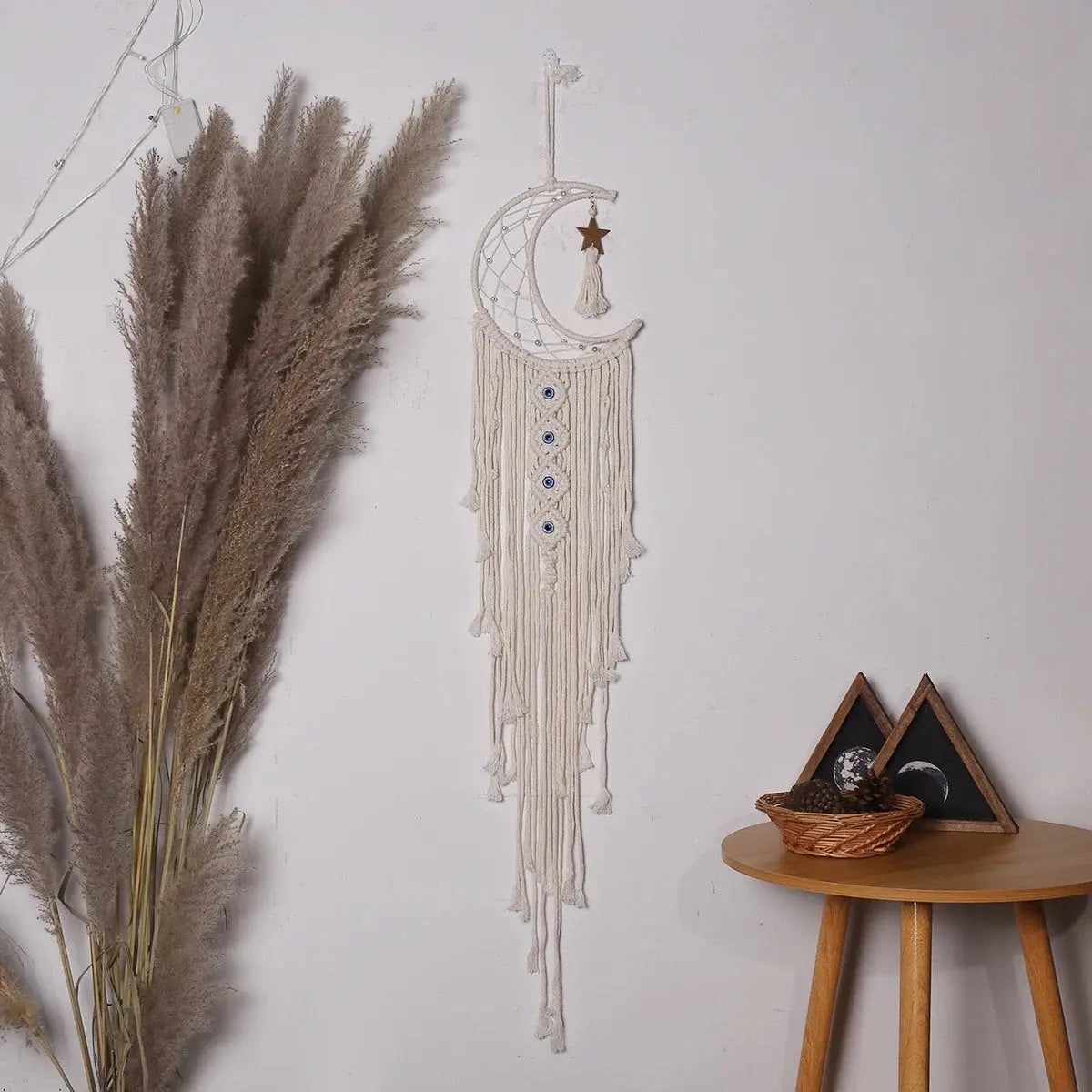 Moon Dream Catcher | Star | Evil Eye Wall Hanging | Dreamcatcher | Macrame | Handwoven | Home Decor | Bohemian | Housewarming | Gift Crystal Eyes It