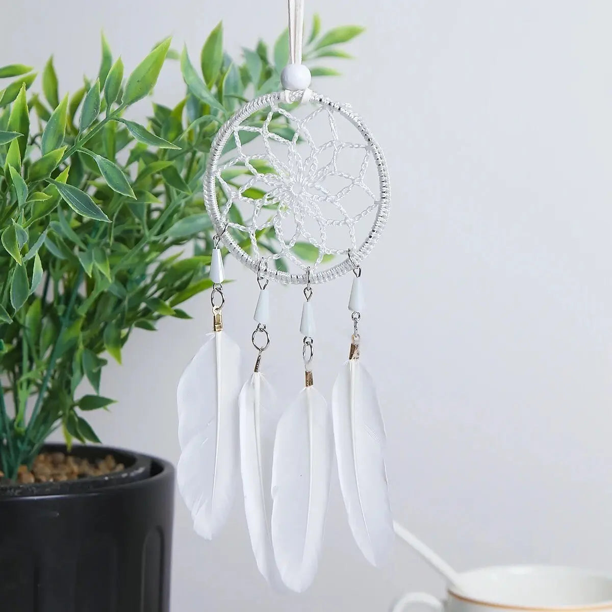 White Dreamcatcher | Dream Catcher | Small | Car | Wall Hanging Decoration | Boho | Feathers | Art | Gift Crystal Eyes It