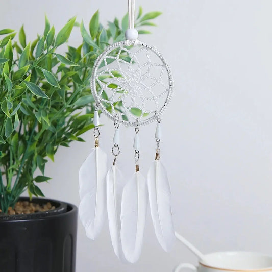 White Dreamcatcher | Dream Catcher | Small | Car | Wall Hanging Decoration | Boho | Feathers | Art | Gift Crystal Eyes It