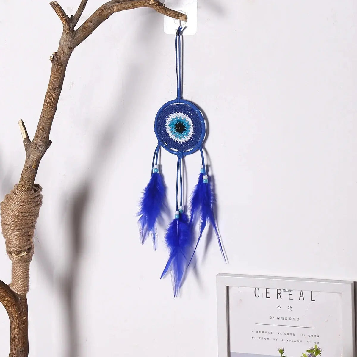 Evil Eye Dreamcatcher | Blue | Dream Catcher | Wall Hanging Decoration | Boho | Feathers | Art | Gift Crystal Eyes It